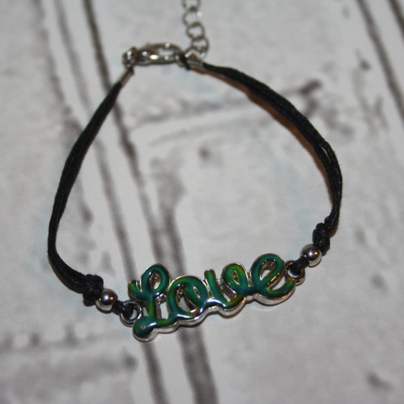 Beautiful black cord and Love bracelet MOOD bracelet 7-9" - Picture 1 of 3